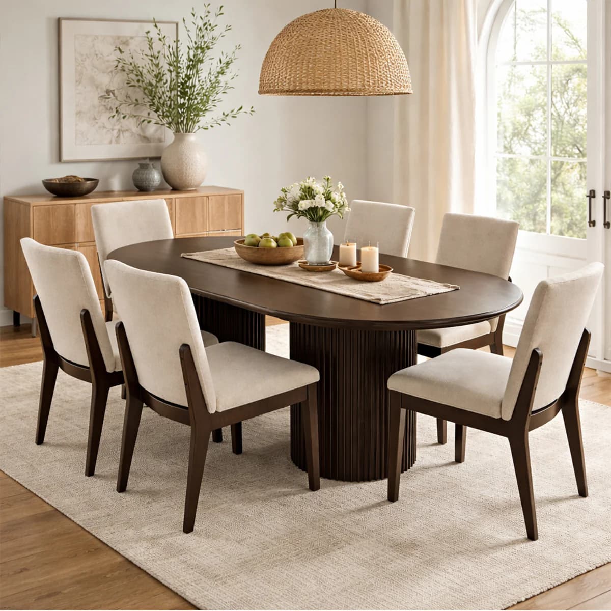 6-seater dining, imported walnut veneer, delivered Karachi, 22 days